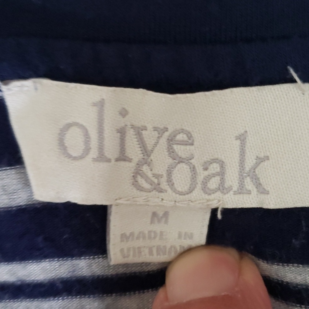 Olive & Oak Women's Navy & Gray Stripe Drawstring Waist Shirt Dress, Size M - Picture 15 of 16